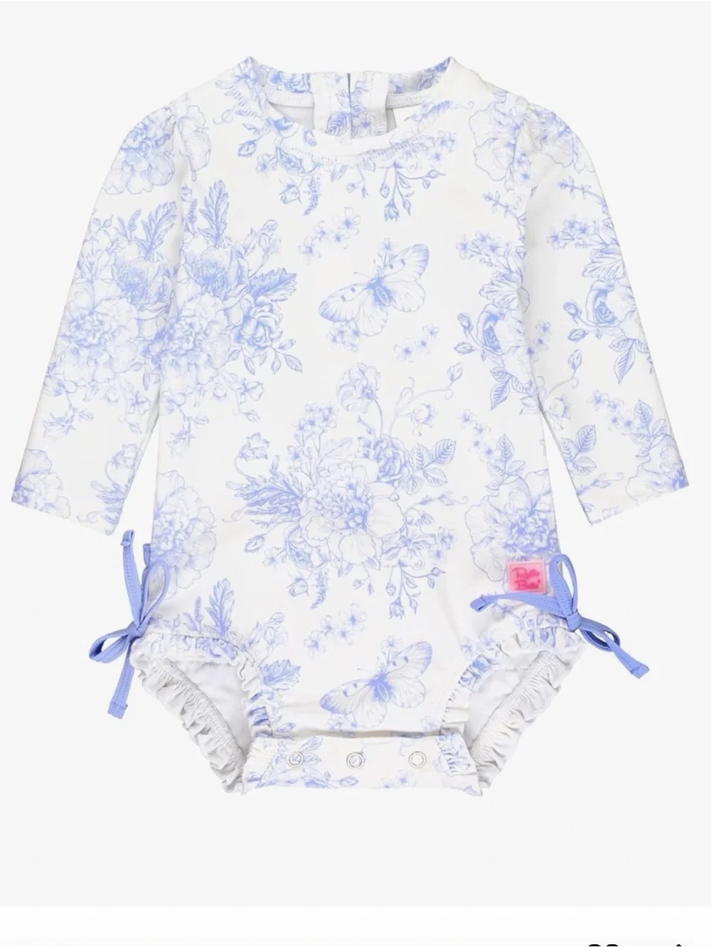 Ruffle Butts Swimsuit, Periwinkle Butterfly Garden Rash Guard One Piece Girl